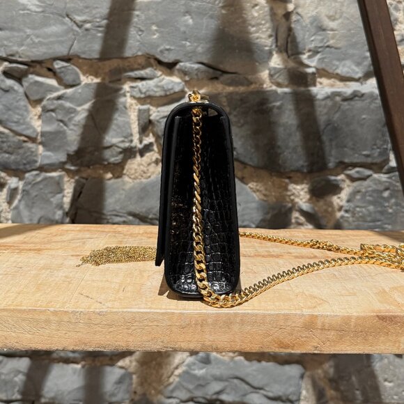 Saint Laurent Black Croc Embossed Small Kate Tassel Chain Bag - Picture 6 of 16